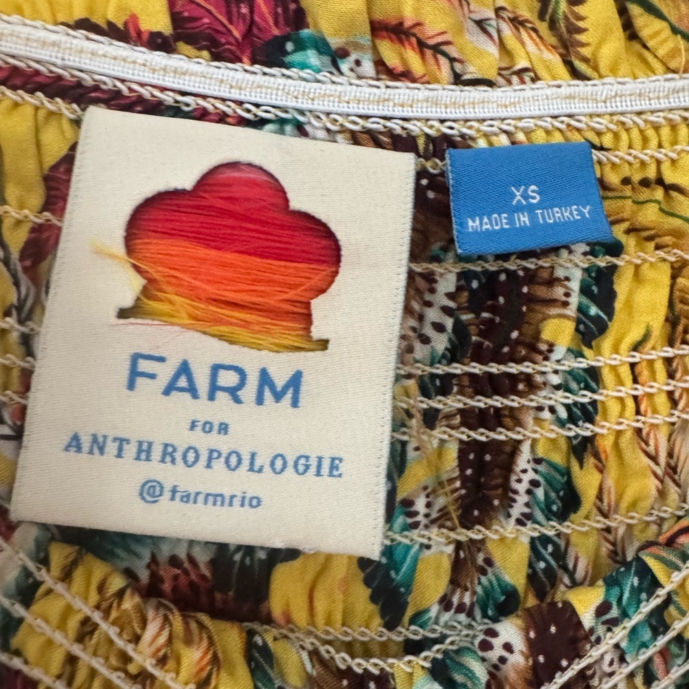 FARM RIO Anthropologie Bria Floral Off-Shoulder Yellow Dress Size XS - Picture 3 of 8